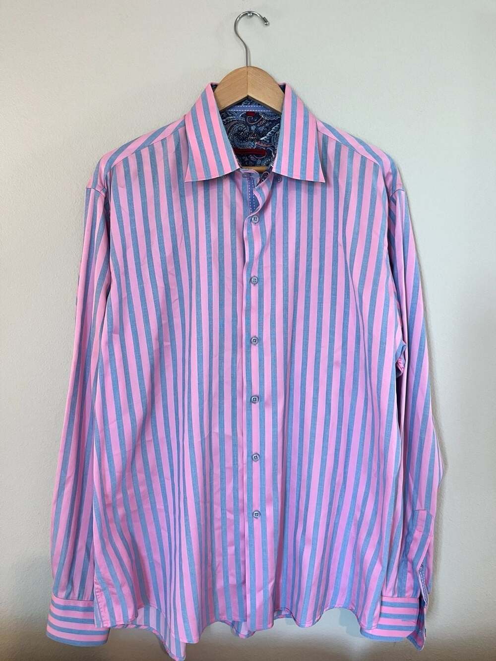 Luciano Viscont,Elevated Stripe 2-Ply Mercerized Cotton Button Down,Blue/Pink,XL